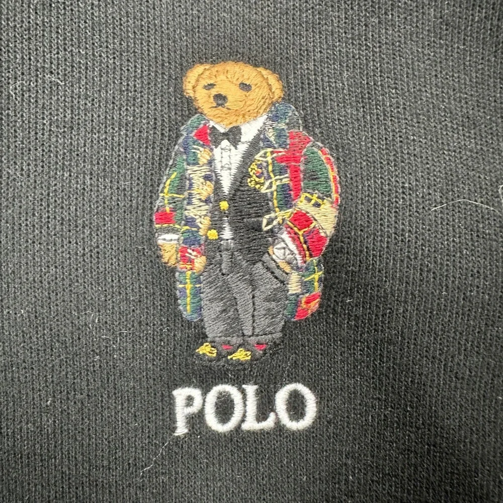 Polo Ralph Lauren Mens Black Estate Rib Polo Bear Quarter Zip Pullover Large